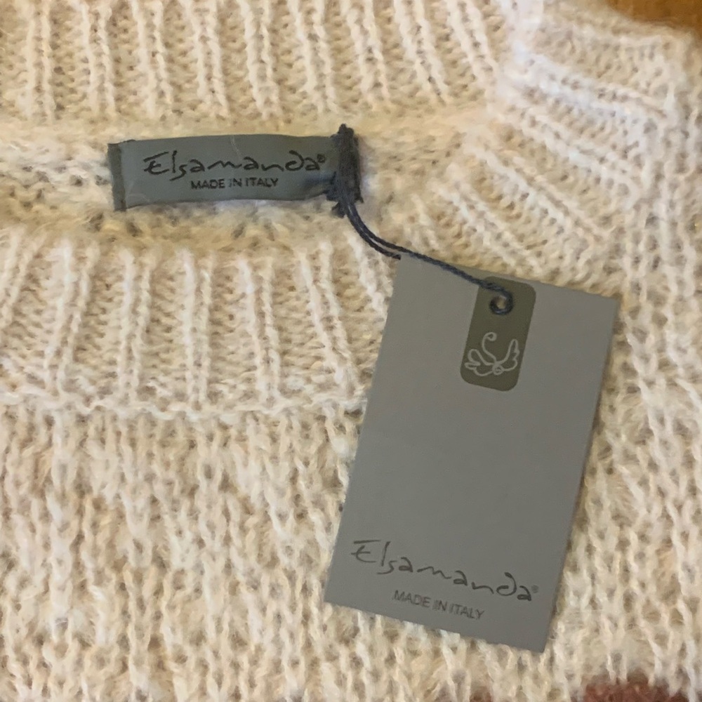 Elsamanda NWT Sweater L Beige/burgundy Stripe Italian Alpaca/wool Blend Warm - Picture 3 of 8